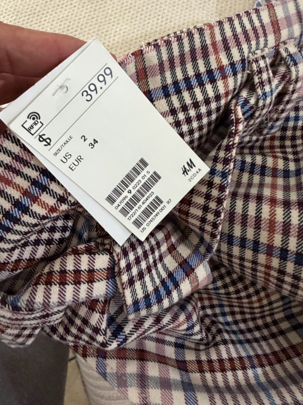 H&M Checked Tie-Waist Wide Leg Pants - Beige Plaid - Picture 10 of 13